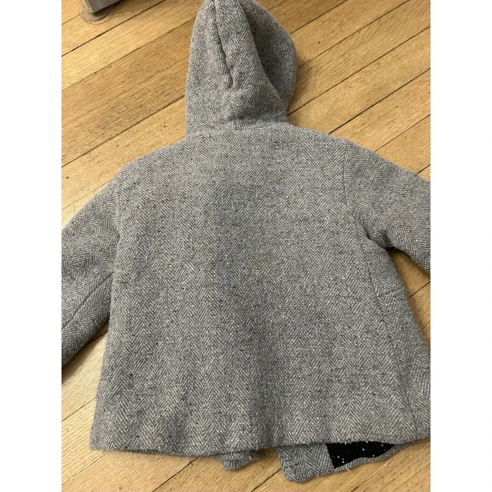 Zara Baby Gray Button Up Parka Jacket Size 3/4 Toddler Herringbone Winter Coat